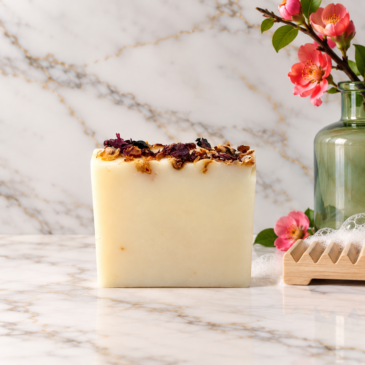 Nostalgia tallow soap with vanilla, rose and flower petals by Grounded Holistic Apothecary