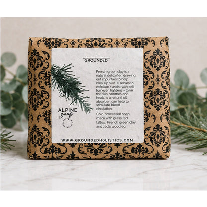 Grounded Alpine soap wrapped retail packaging