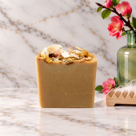 Bloom tallow soap with blue spirulina and jasmine by Grounded Holistic Apothecary
