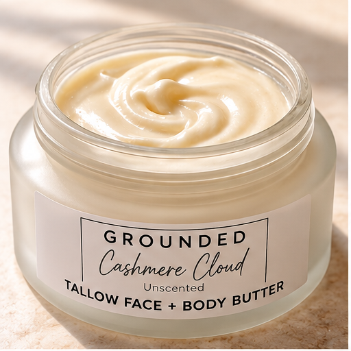 Cashmere Cloud tallow body butter open jar texture