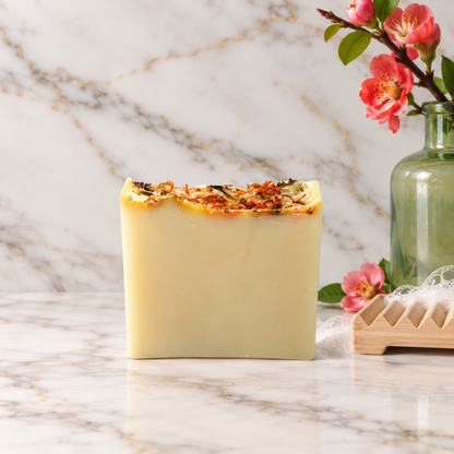 Citrus Sunrise tallow soap with blue butterfly pea and citrus by Grounded Holistic Apothecary