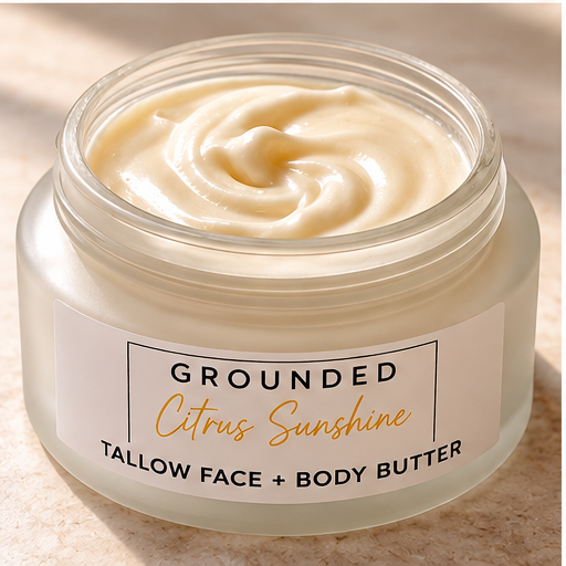 Citrus Sunshine tallow body butter open jar texture
