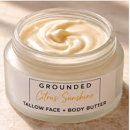 Citrus Sunshine tallow body butter open jar texture