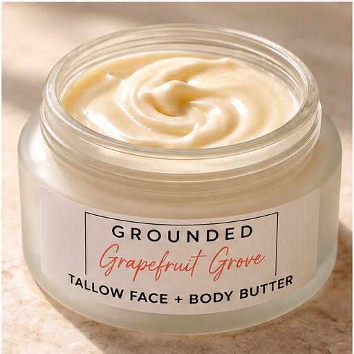 Grapefruit Grove tallow body butter open jar texture