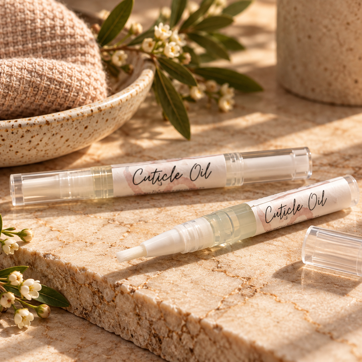 Grounded Cuticle Oil brush pen with botanical styling