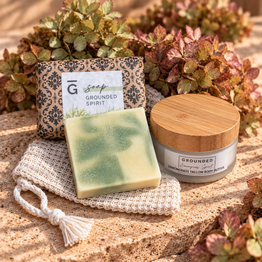 GROUNDED Everyday Ritual - Spirit body butter, Spirit soap, jute bag