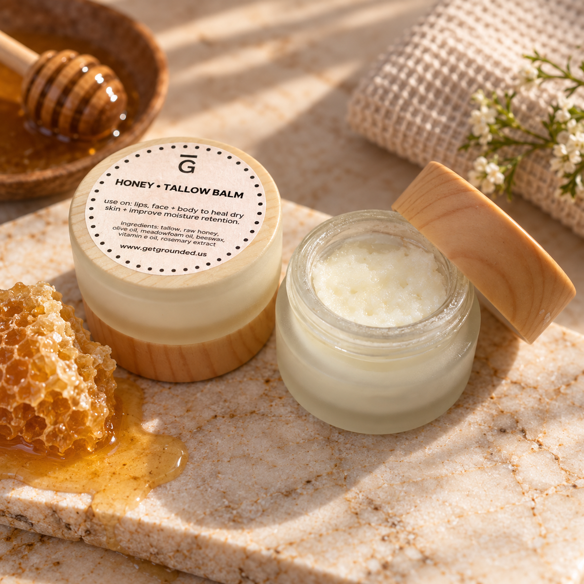 Grounded Honey + Tallow Balm made with local Minooka honey