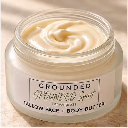 GROUNDED Spirit tallow body butter open jar texture