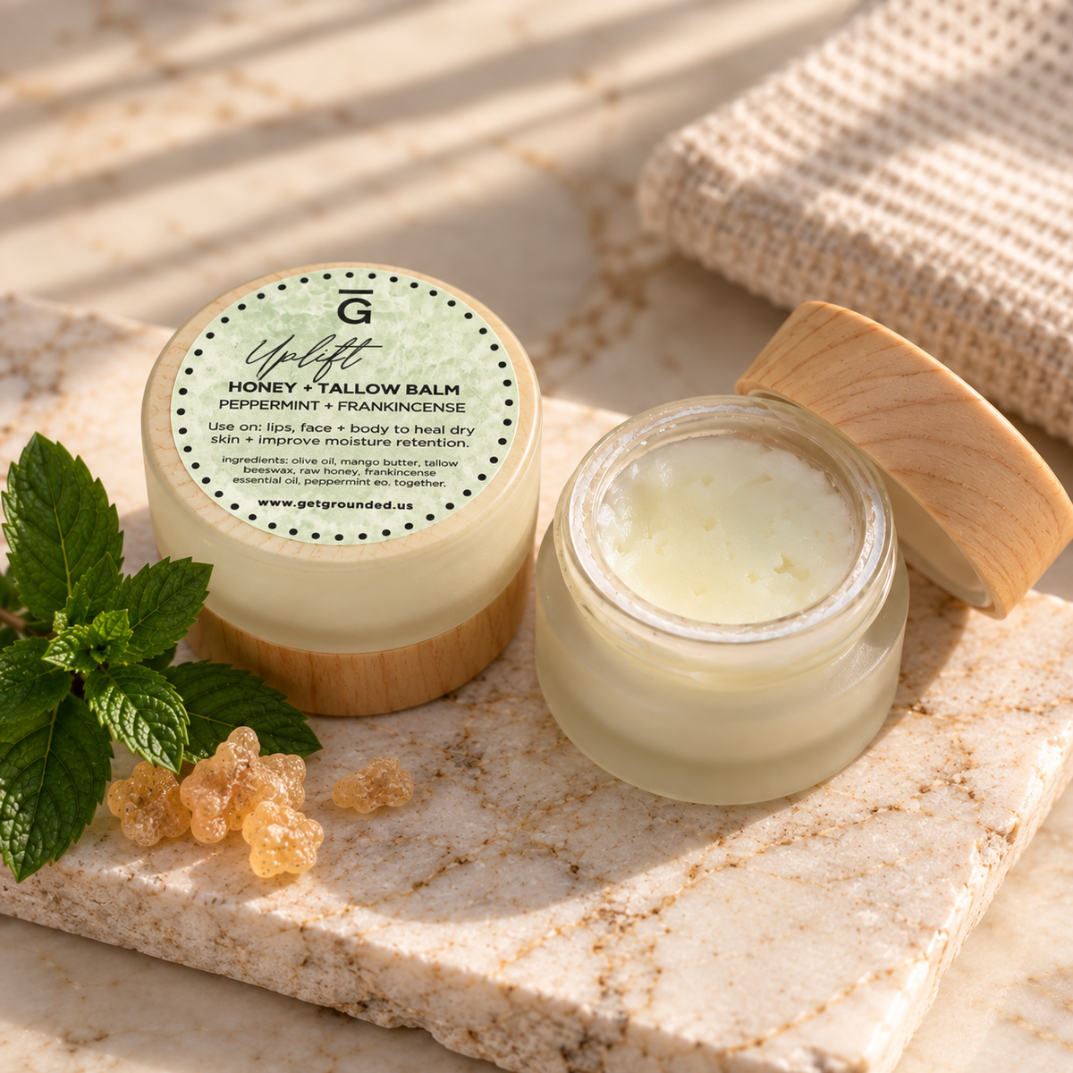 Grounded Uplift Honey + Tallow Balm with peppermint and frankincense