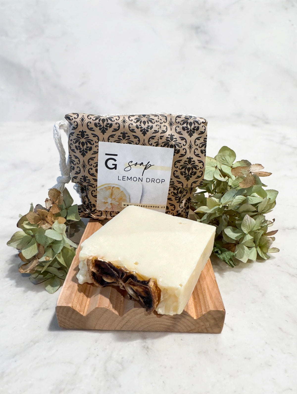 Lemon Drop soap on marble - lifestyle