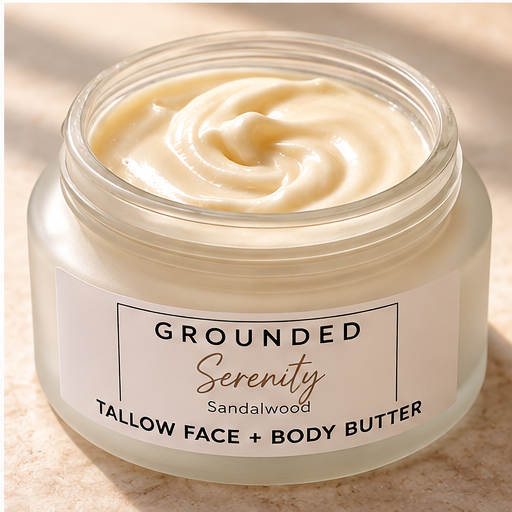 Serenity tallow body butter open jar texture