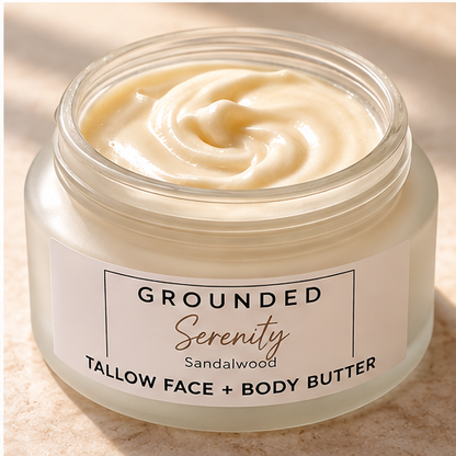Serenity tallow body butter open jar texture